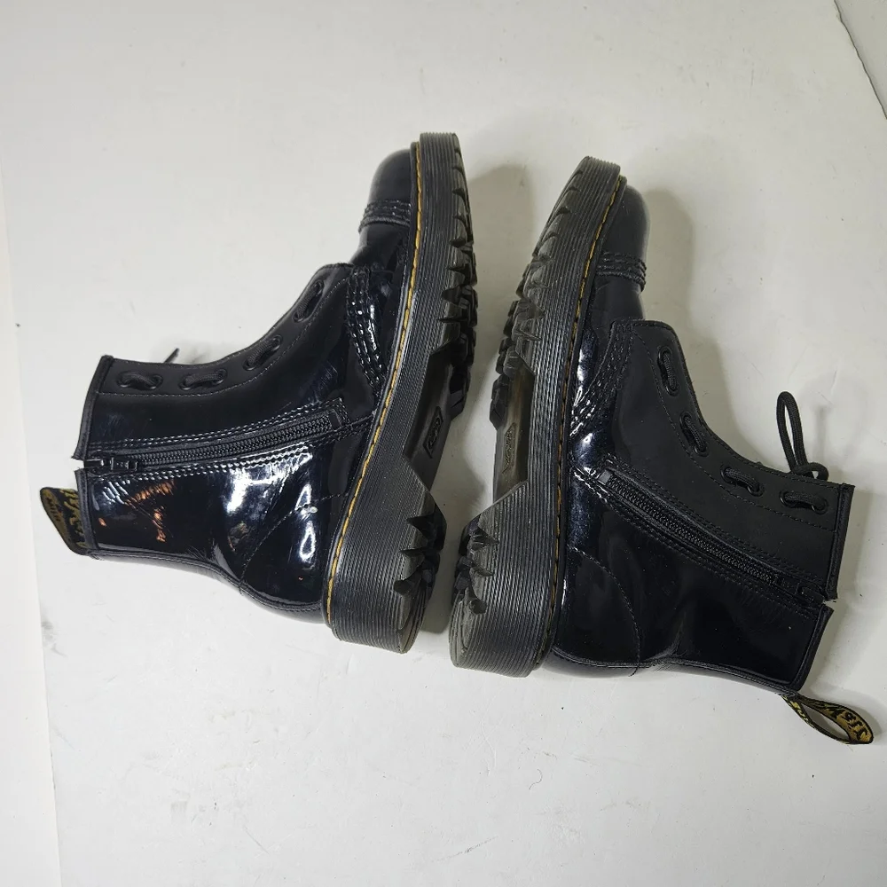 Dr. Martens Youth Sinclair Bex Patent Leather Boot Black, Zipper Lace Up Kids 3